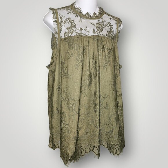 Xhilaration Tops - Xhilaration Women's 2XL Olive Green Eyelash Lace Sleeveless Top